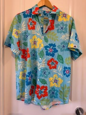 PlayStation sony Aqua Blue multicolor aloha Floral Button-Down gamer Shirt small